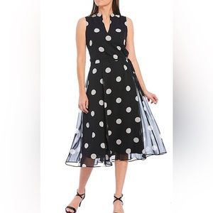 NWT Anne Klein Drawstring Waist Polka Dot Midi Dress